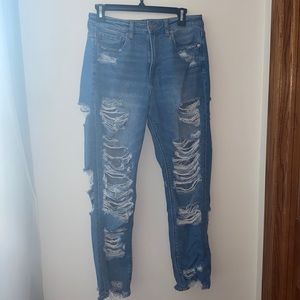 American Eagle Light Wash Ripped Mom Jeans